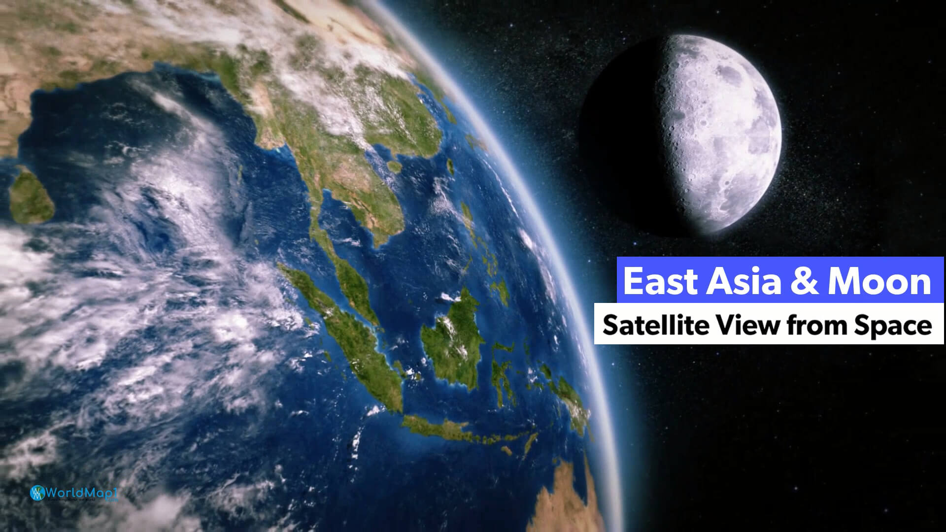 East Asia and Moon Satellite View from Space